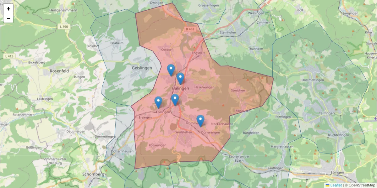 Karte des Postleitzahlen Bereichs  und der umliegenden Postleitzahlen in Deutschland