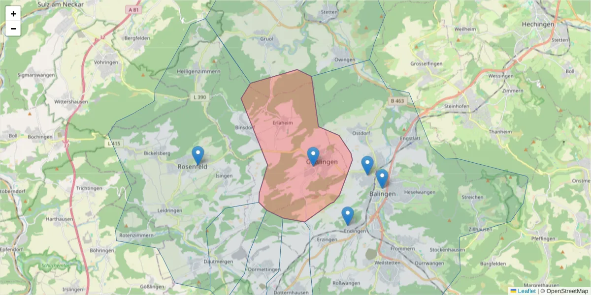 Karte des Postleitzahlen Bereichs  und der umliegenden Postleitzahlen in Deutschland