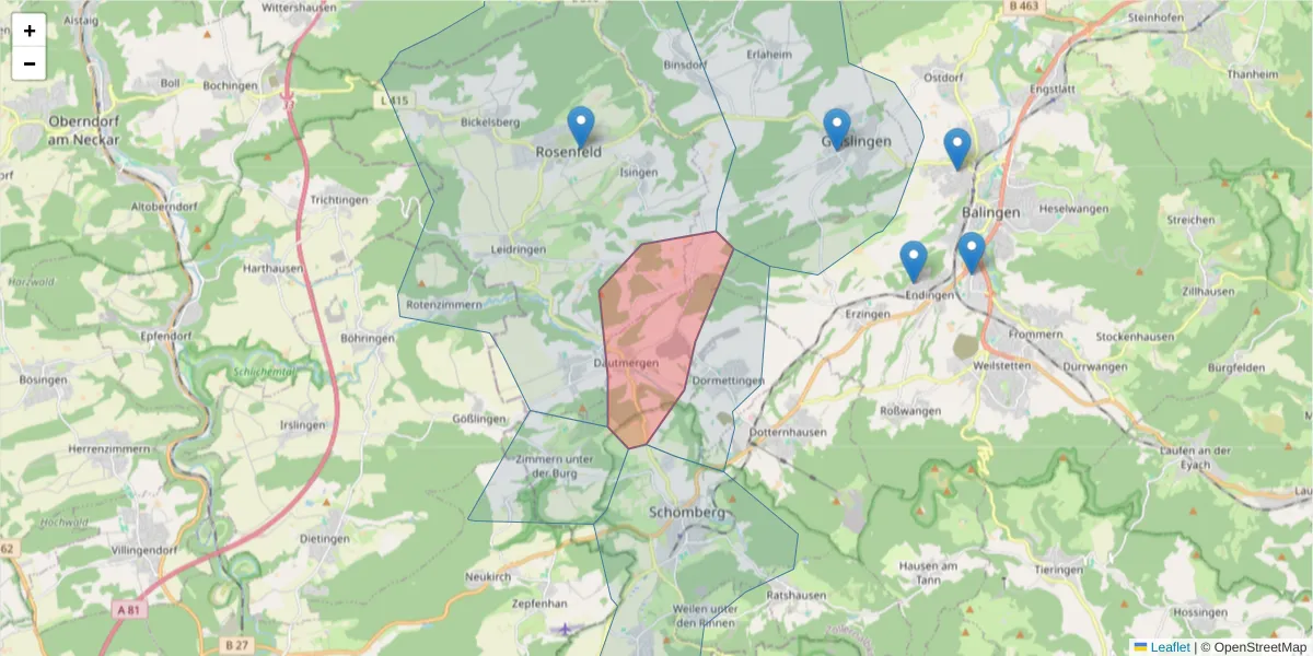 Karte des Postleitzahlen Bereichs  und der umliegenden Postleitzahlen in Deutschland