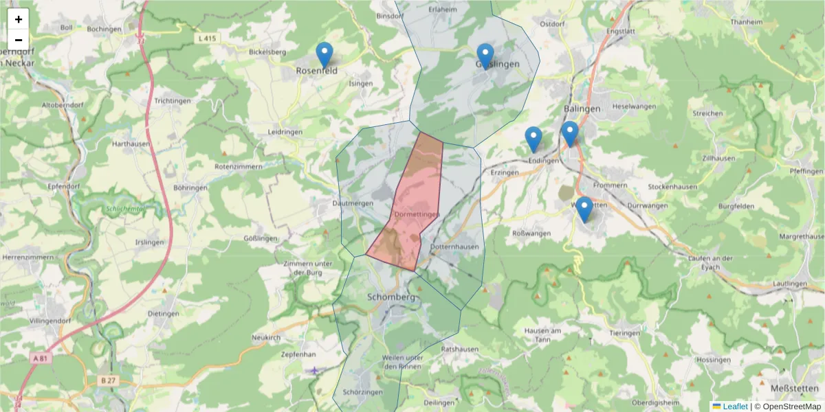 Karte des Postleitzahlen Bereichs  und der umliegenden Postleitzahlen in Deutschland