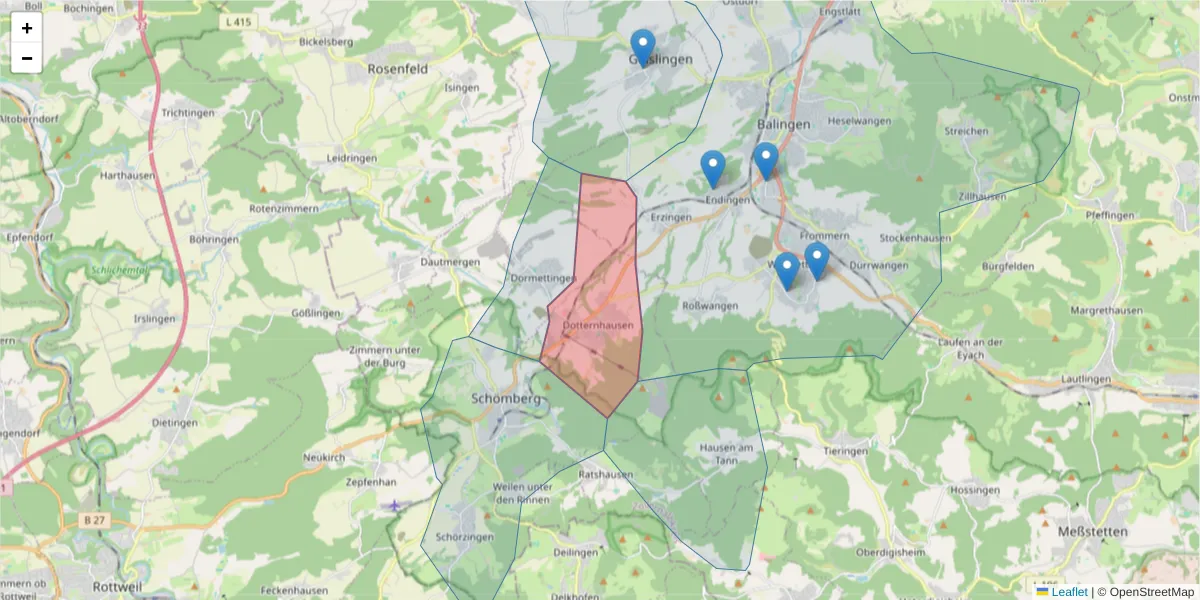 Karte des Postleitzahlen Bereichs  und der umliegenden Postleitzahlen in Deutschland
