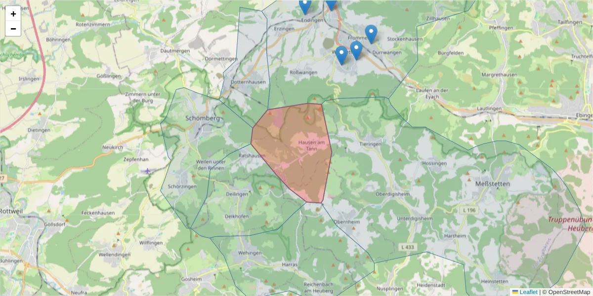 Karte des Postleitzahlen Bereichs  und der umliegenden Postleitzahlen in Deutschland