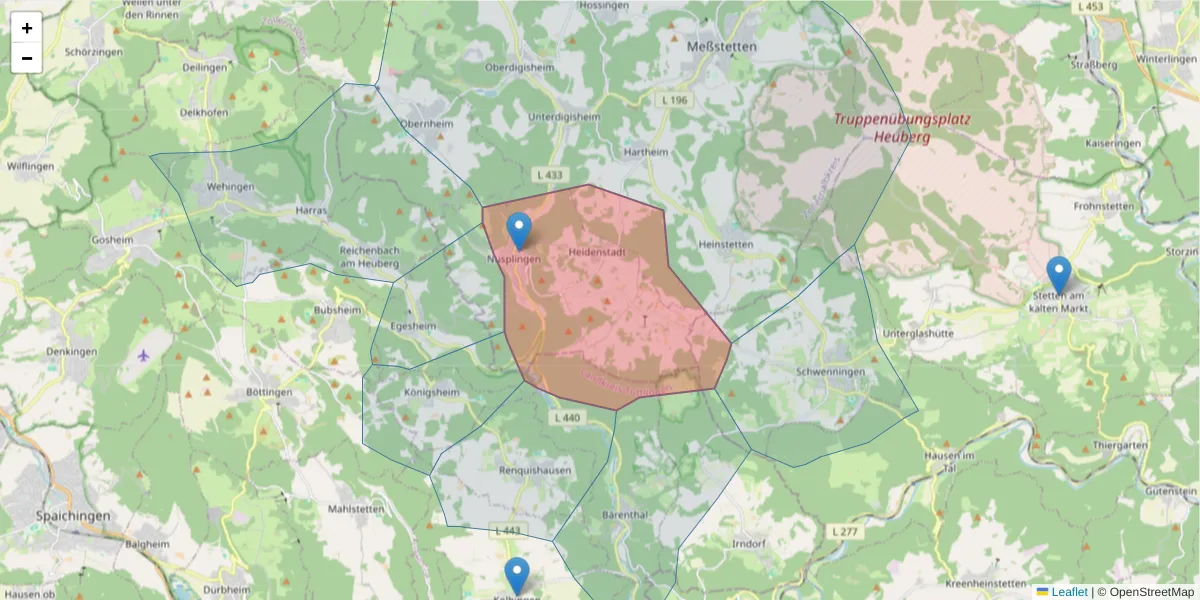 Karte des Postleitzahlen Bereichs  und der umliegenden Postleitzahlen in Deutschland