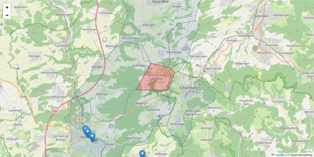 Karte des Postleitzahlen Bereichs  und der umliegenden Postleitzahlen in Deutschland
