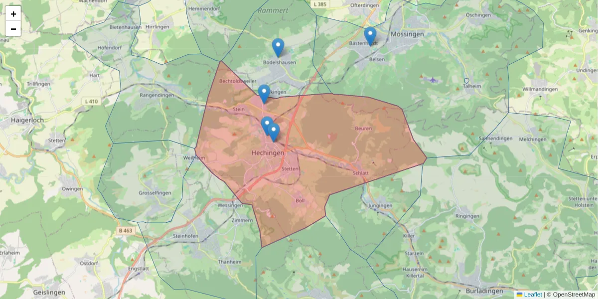 Karte des Postleitzahlen Bereichs  und der umliegenden Postleitzahlen in Deutschland