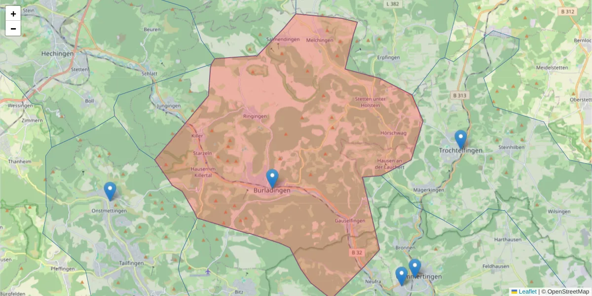 Karte des Postleitzahlen Bereichs  und der umliegenden Postleitzahlen in Deutschland