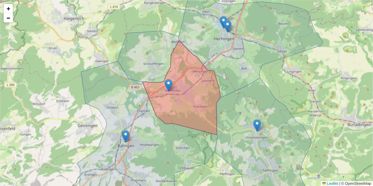 Karte des Postleitzahlen Bereichs  und der umliegenden Postleitzahlen in Deutschland