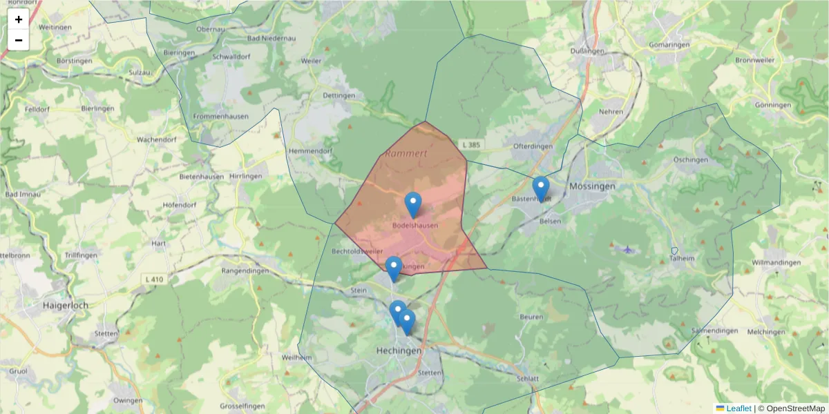 Karte des Postleitzahlen Bereichs  und der umliegenden Postleitzahlen in Deutschland