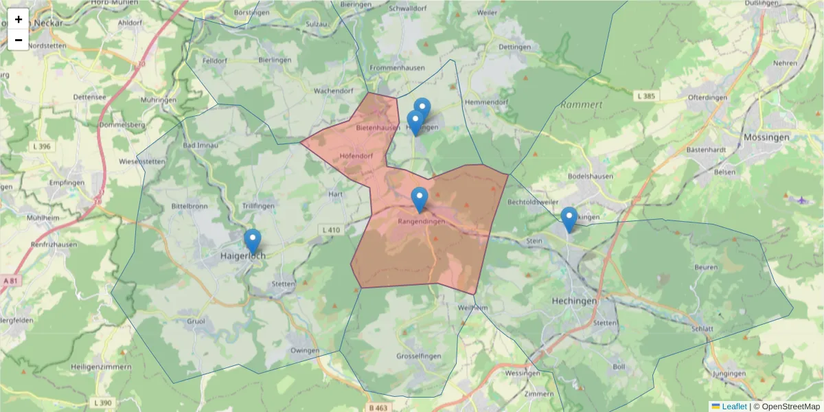 Karte des Postleitzahlen Bereichs  und der umliegenden Postleitzahlen in Deutschland