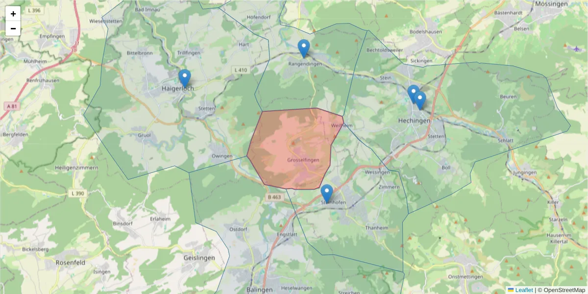 Karte des Postleitzahlen Bereichs  und der umliegenden Postleitzahlen in Deutschland