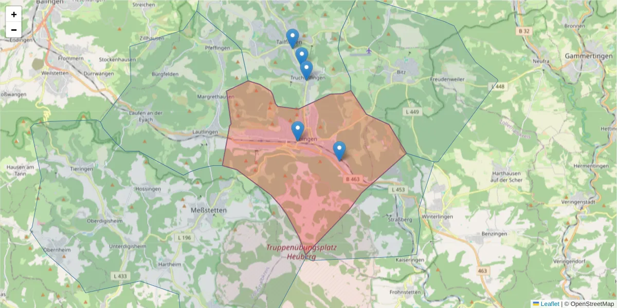 Karte des Postleitzahlen Bereichs  und der umliegenden Postleitzahlen in Deutschland