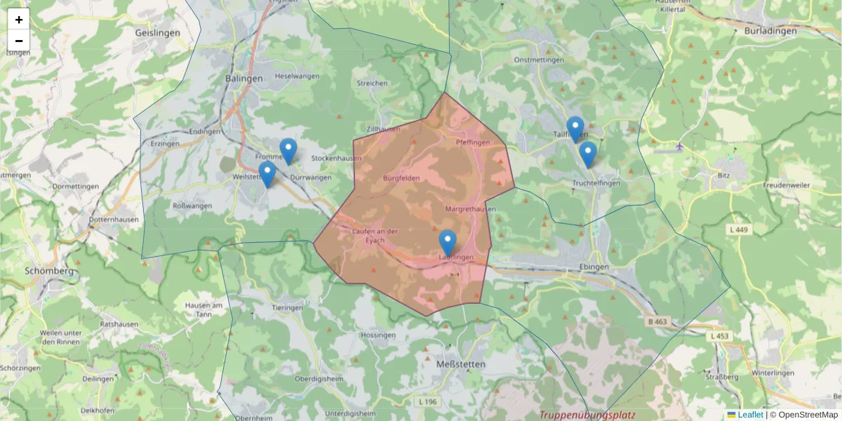 Karte des Postleitzahlen Bereichs  und der umliegenden Postleitzahlen in Deutschland