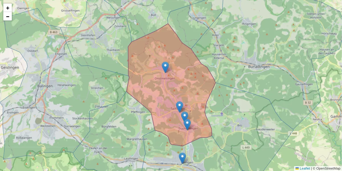 Karte des Postleitzahlen Bereichs  und der umliegenden Postleitzahlen in Deutschland