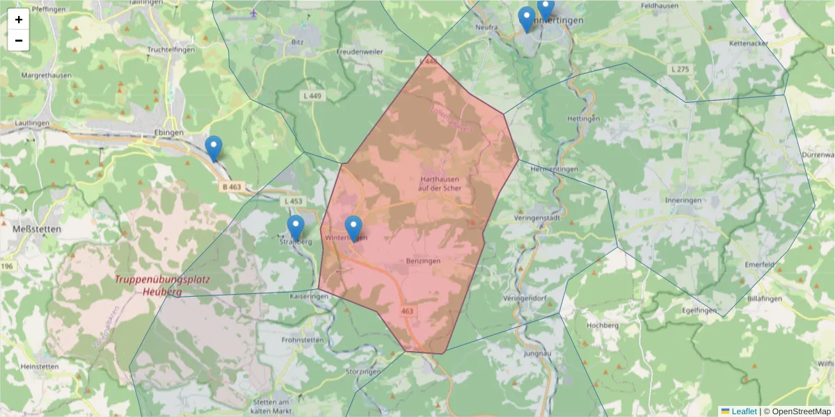 Karte des Postleitzahlen Bereichs  und der umliegenden Postleitzahlen in Deutschland