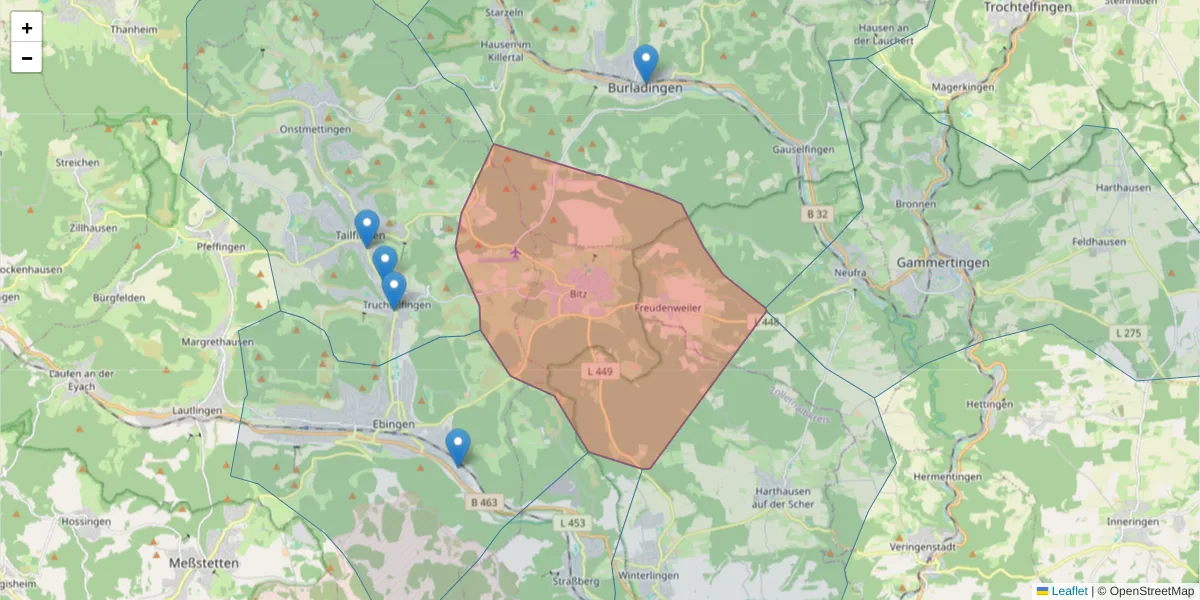 Karte des Postleitzahlen Bereichs  und der umliegenden Postleitzahlen in Deutschland
