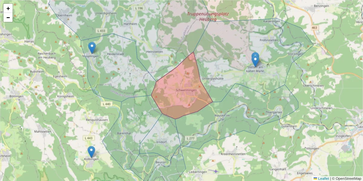 Karte des Postleitzahlen Bereichs  und der umliegenden Postleitzahlen in Deutschland