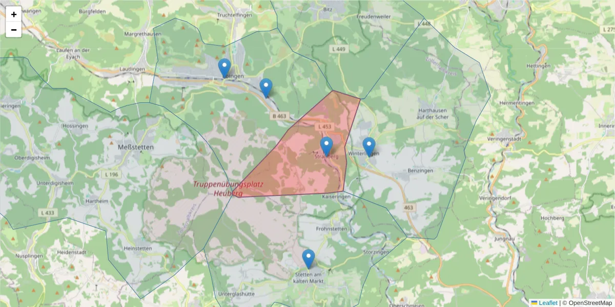 Karte des Postleitzahlen Bereichs  und der umliegenden Postleitzahlen in Deutschland