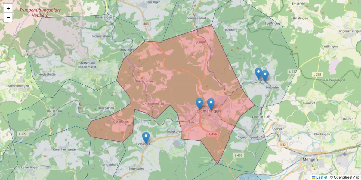 Karte des Postleitzahlen Bereichs  und der umliegenden Postleitzahlen in Deutschland