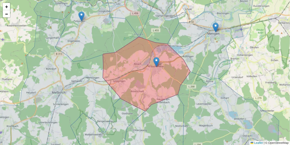 Karte des Postleitzahlen Bereichs  und der umliegenden Postleitzahlen in Deutschland