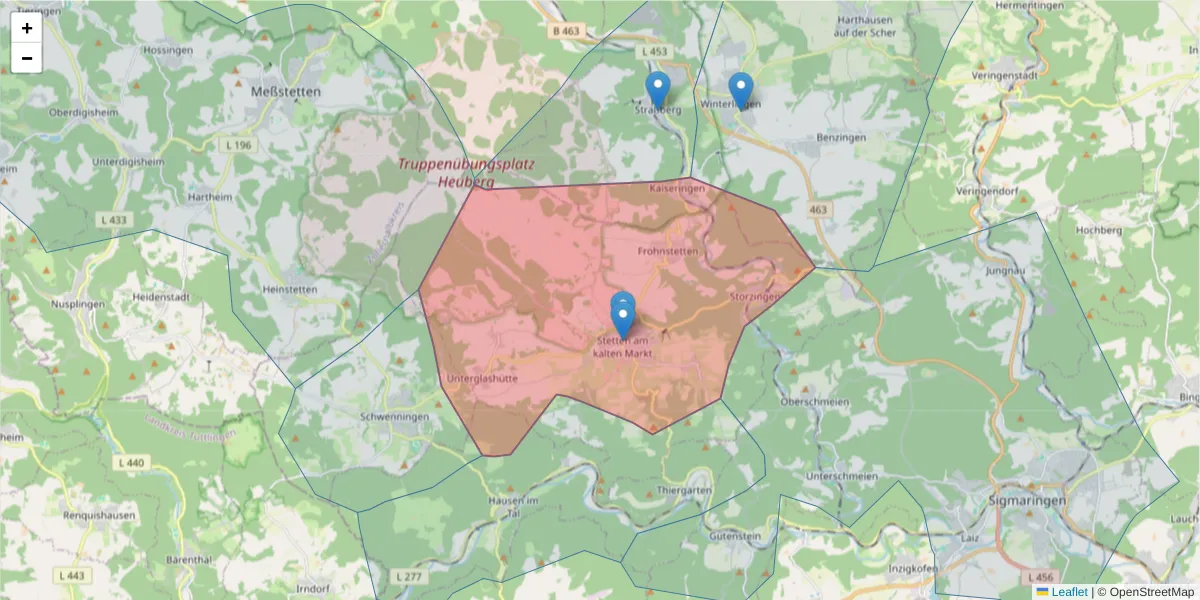 Karte des Postleitzahlen Bereichs  und der umliegenden Postleitzahlen in Deutschland