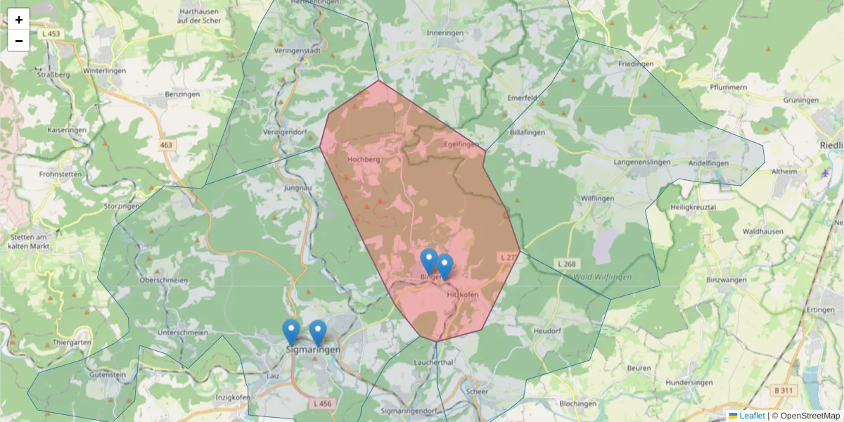 Karte des Postleitzahlen Bereichs  und der umliegenden Postleitzahlen in Deutschland