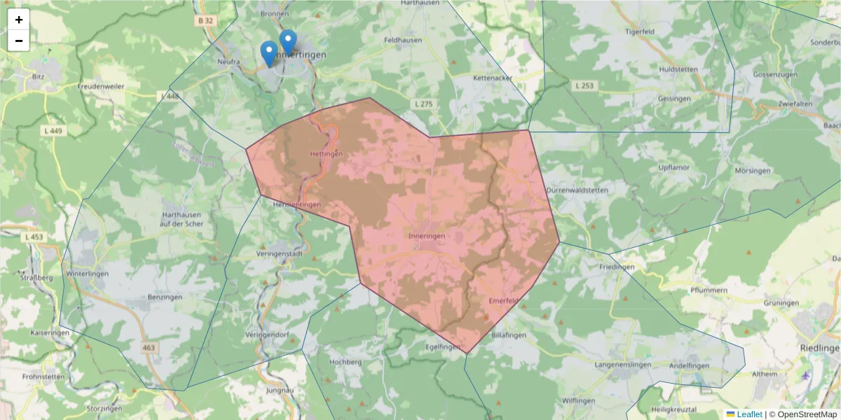 Karte des Postleitzahlen Bereichs  und der umliegenden Postleitzahlen in Deutschland