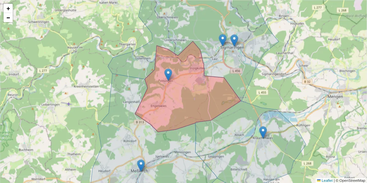 Karte des Postleitzahlen Bereichs  und der umliegenden Postleitzahlen in Deutschland