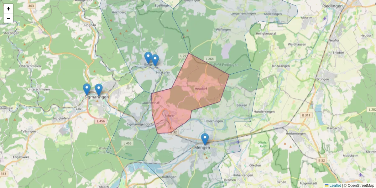 Karte des Postleitzahlen Bereichs  und der umliegenden Postleitzahlen in Deutschland
