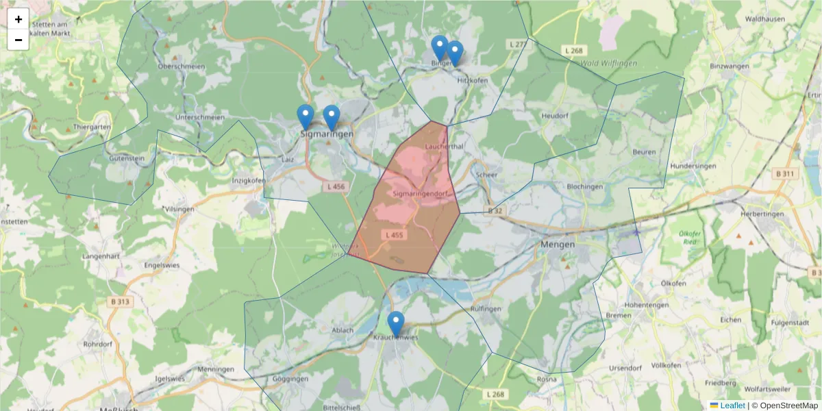 Karte des Postleitzahlen Bereichs  und der umliegenden Postleitzahlen in Deutschland