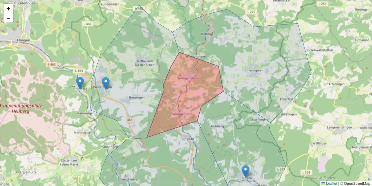 Karte des Postleitzahlen Bereichs  und der umliegenden Postleitzahlen in Deutschland