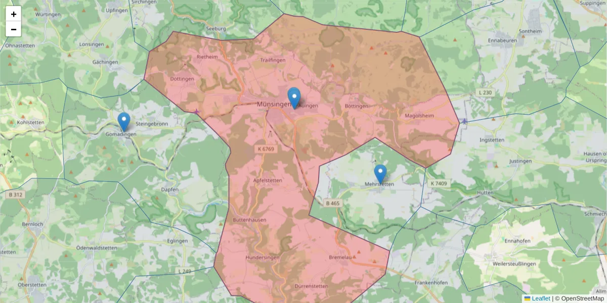 Karte des Postleitzahlen Bereichs  und der umliegenden Postleitzahlen in Deutschland