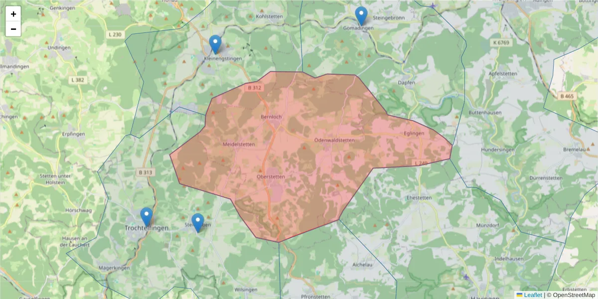 Karte des Postleitzahlen Bereichs  und der umliegenden Postleitzahlen in Deutschland