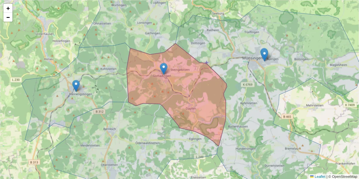 Karte des Postleitzahlen Bereichs  und der umliegenden Postleitzahlen in Deutschland