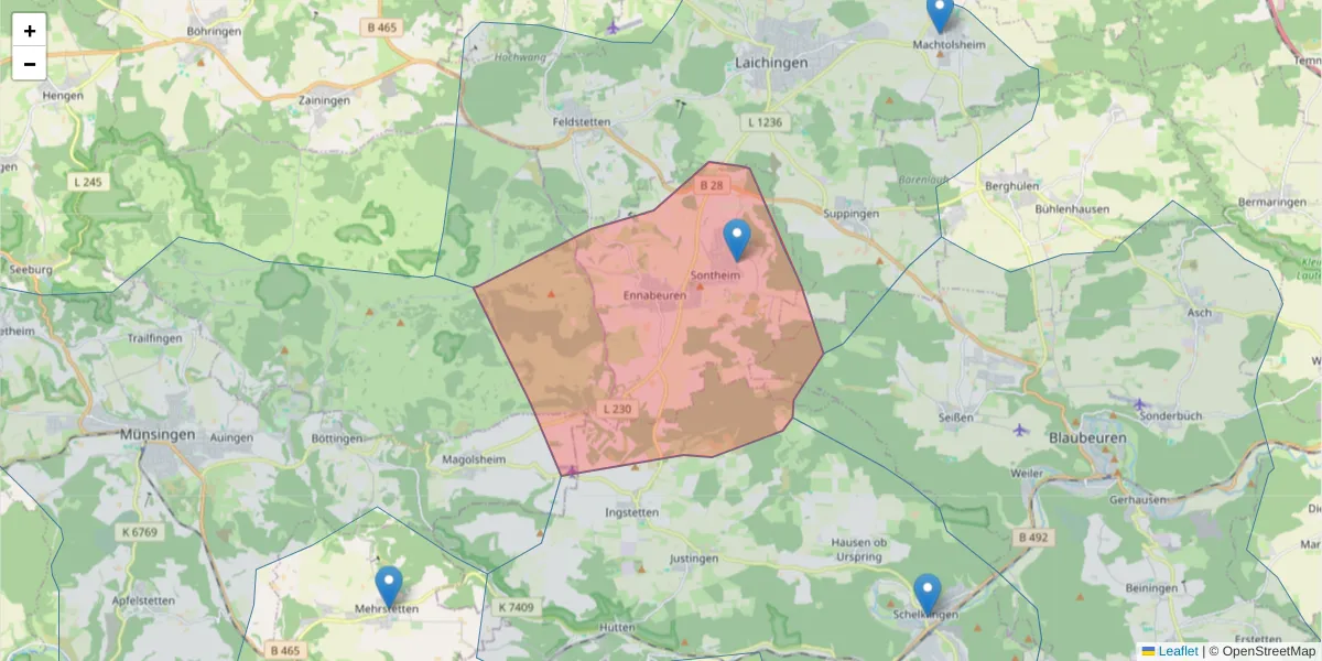 Karte des Postleitzahlen Bereichs  und der umliegenden Postleitzahlen in Deutschland