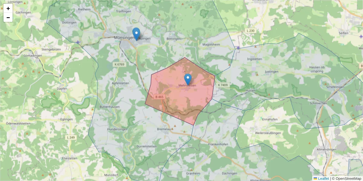 Karte des Postleitzahlen Bereichs  und der umliegenden Postleitzahlen in Deutschland