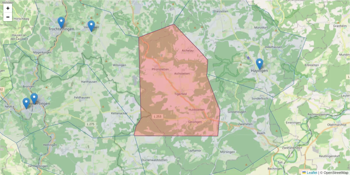 Karte des Postleitzahlen Bereichs  und der umliegenden Postleitzahlen in Deutschland