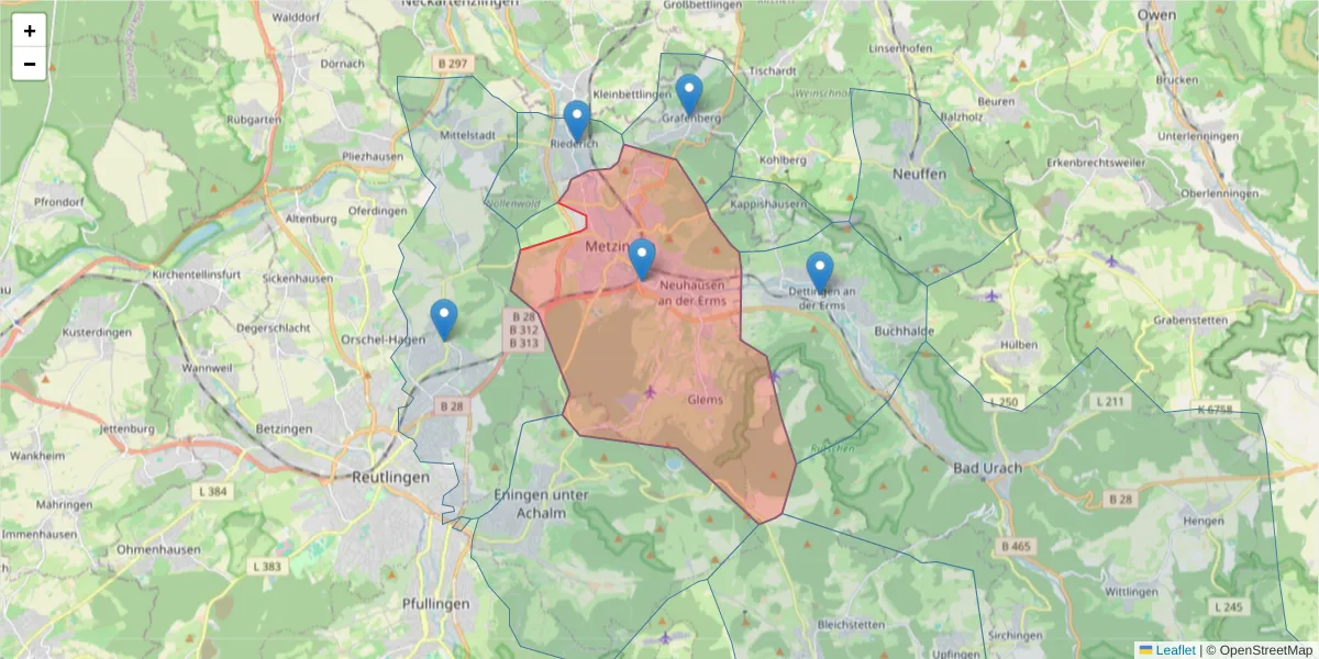 Karte des Postleitzahlen Bereichs  und der umliegenden Postleitzahlen in Deutschland