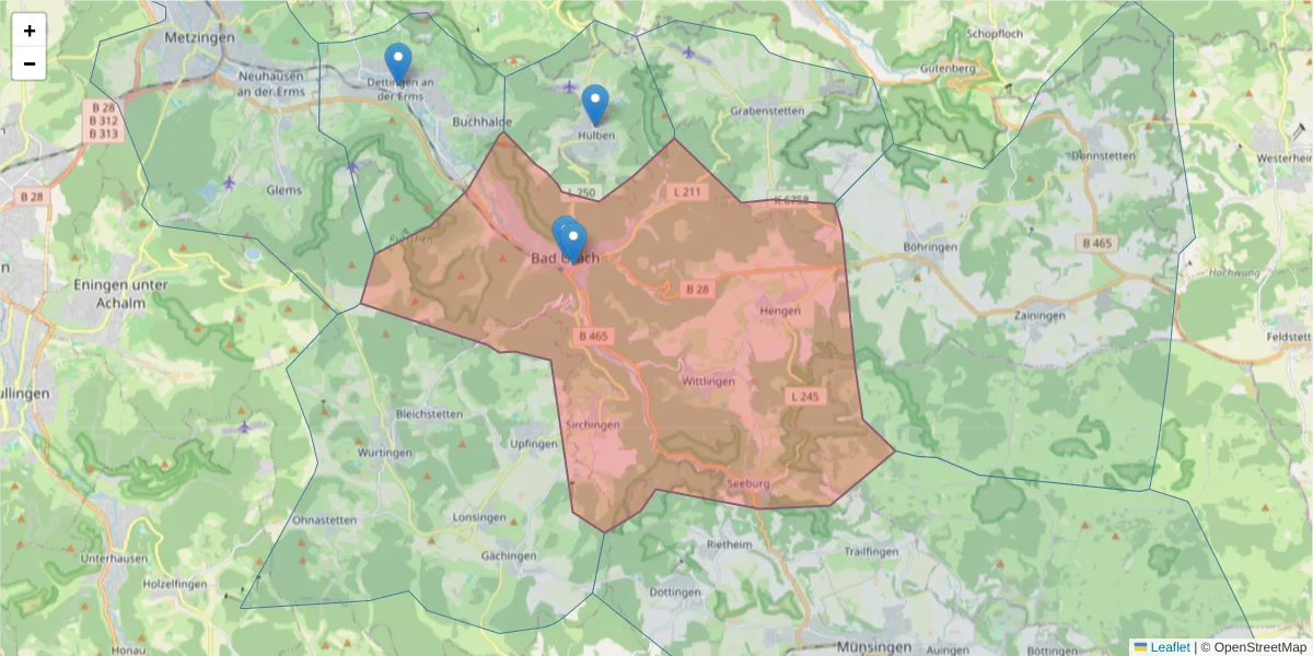 Karte des Postleitzahlen Bereichs  und der umliegenden Postleitzahlen in Deutschland