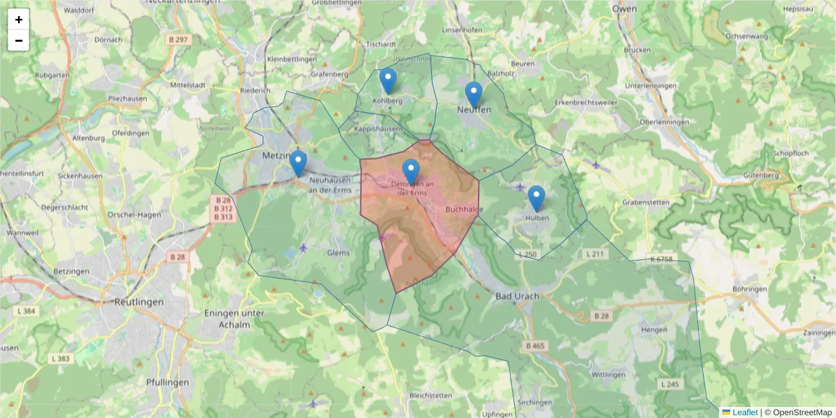 Karte des Postleitzahlen Bereichs  und der umliegenden Postleitzahlen in Deutschland