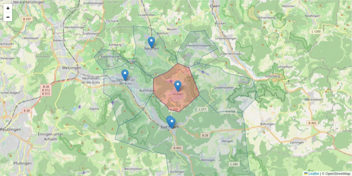 Karte des Postleitzahlen Bereichs  und der umliegenden Postleitzahlen in Deutschland