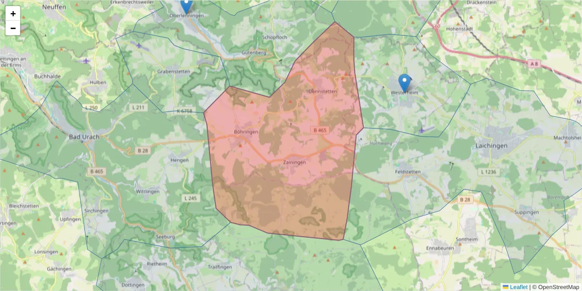 Karte des Postleitzahlen Bereichs  und der umliegenden Postleitzahlen in Deutschland