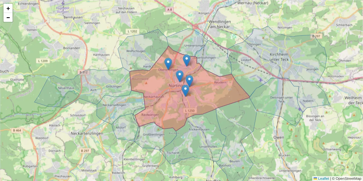 Karte des Postleitzahlen Bereichs  und der umliegenden Postleitzahlen in Deutschland