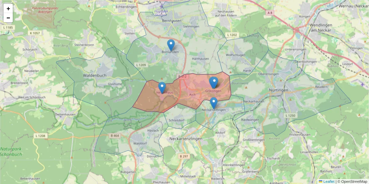 Karte des Postleitzahlen Bereichs  und der umliegenden Postleitzahlen in Deutschland