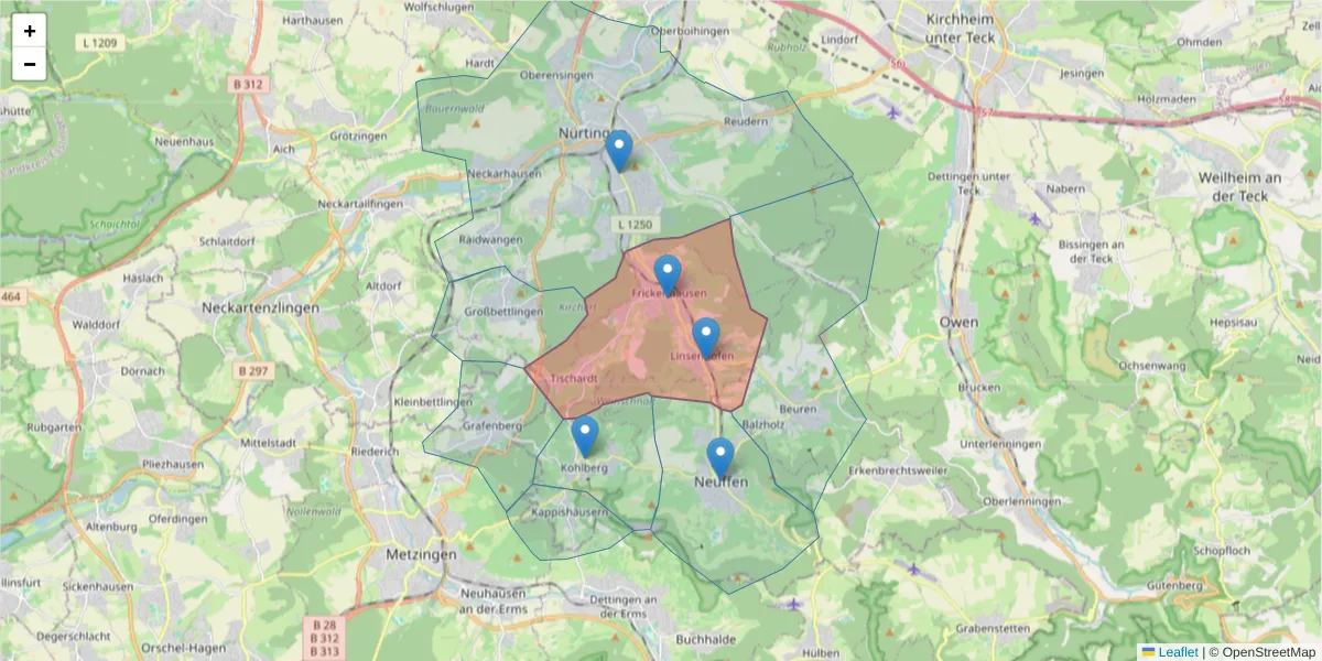Karte des Postleitzahlen Bereichs  und der umliegenden Postleitzahlen in Deutschland