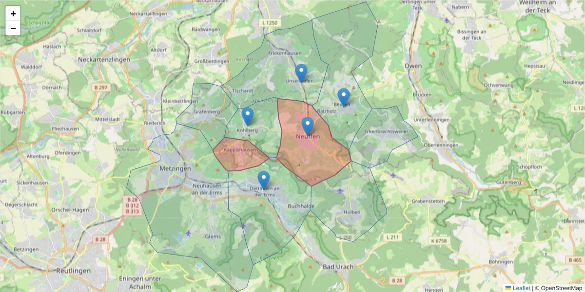 Karte des Postleitzahlen Bereichs  und der umliegenden Postleitzahlen in Deutschland