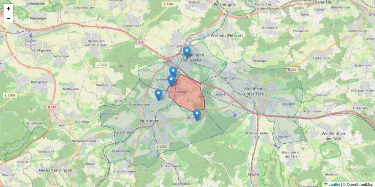 Karte des Postleitzahlen Bereichs  und der umliegenden Postleitzahlen in Deutschland