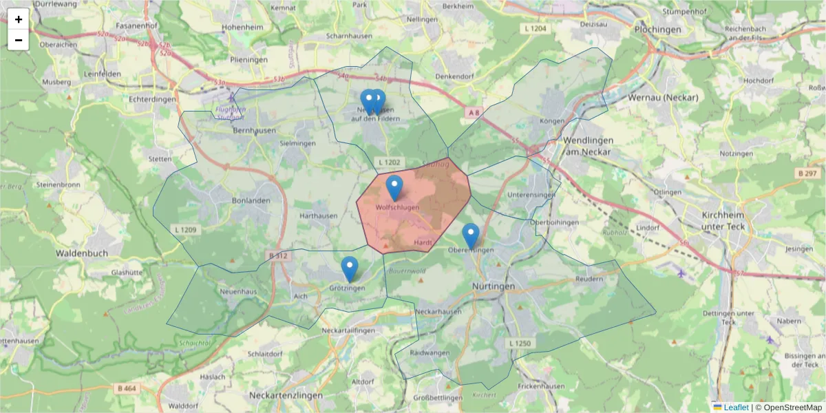 Karte des Postleitzahlen Bereichs  und der umliegenden Postleitzahlen in Deutschland