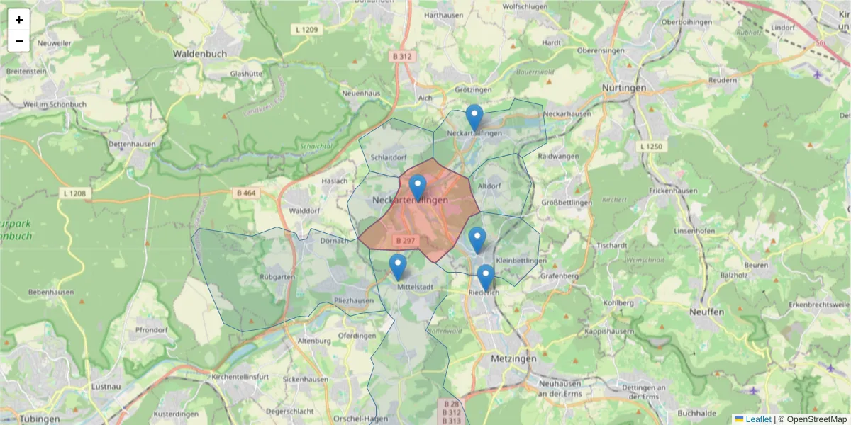 Karte des Postleitzahlen Bereichs  und der umliegenden Postleitzahlen in Deutschland