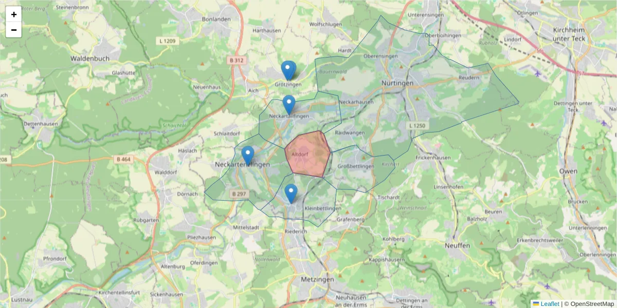 Karte des Postleitzahlen Bereichs  und der umliegenden Postleitzahlen in Deutschland