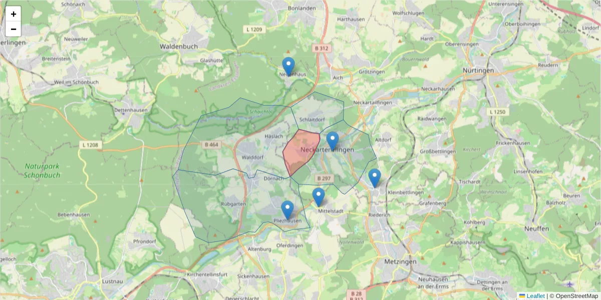 Karte des Postleitzahlen Bereichs  und der umliegenden Postleitzahlen in Deutschland